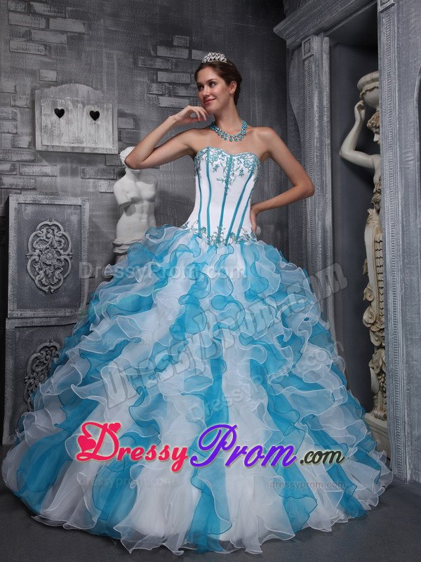 Ruffles Sweetheart Appliques Taffeta and Organza Colorful Dresses For 15