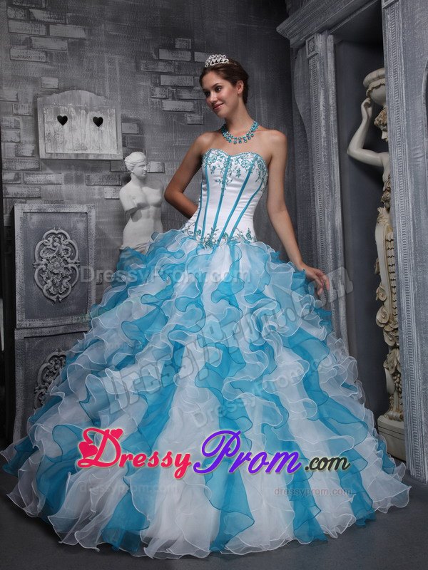 Ruffles Sweetheart Appliques Taffeta and Organza Colorful Dresses For 15