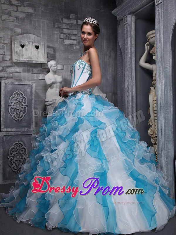 Ruffles Sweetheart Appliques Taffeta and Organza Colorful Dresses For 15