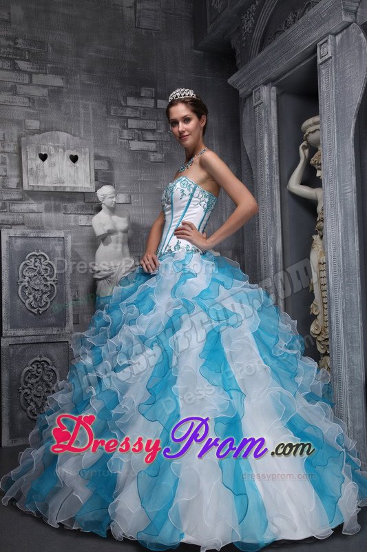 Ruffles Sweetheart Appliques Taffeta and Organza Colorful Dresses For 15