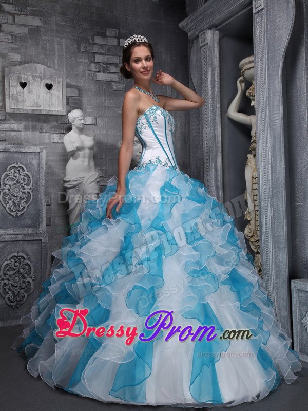 Ruffles Sweetheart Appliques Taffeta and Organza Colorful Dresses For 15
