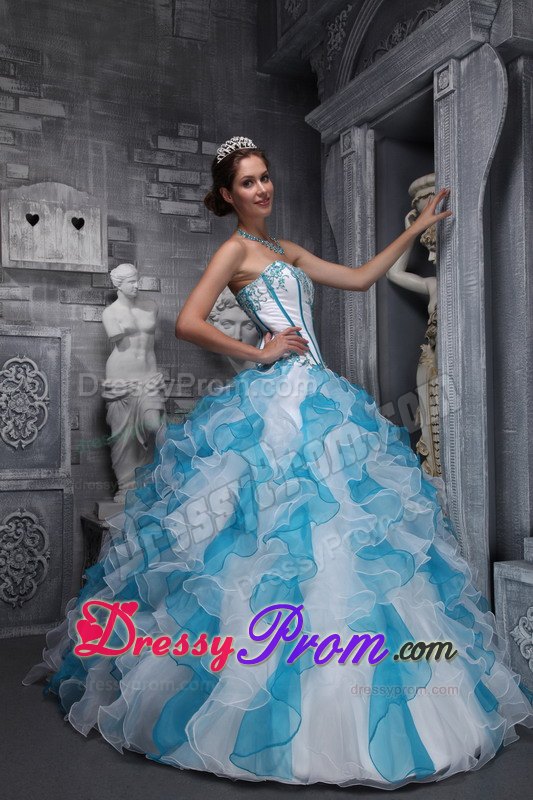 Ruffles Sweetheart Appliques Taffeta and Organza Colorful Dresses For 15