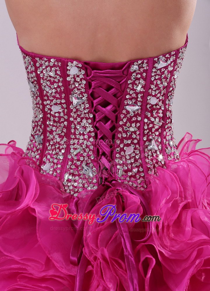 Beading Sweetheart Ruffles Fuchsia Back Out Quinceanera Gown Dresses