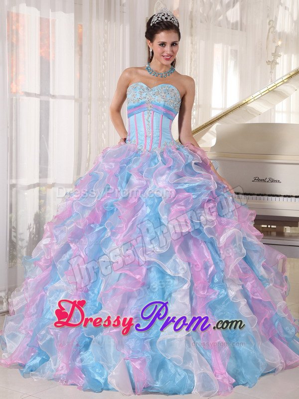 Ruffles Appliques Multi-color Floor-length Organza Dresses For Quinceanera