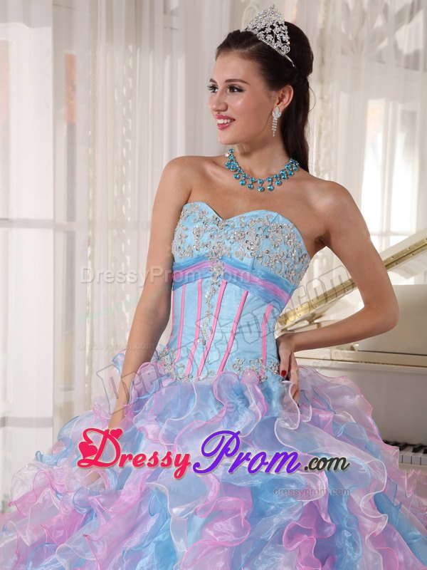 Ruffles Appliques Multi-color Floor-length Organza Dresses For Quinceanera
