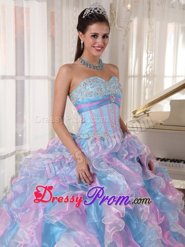 Ruffles Appliques Multi-color Floor-length Organza Dresses For Quinceanera