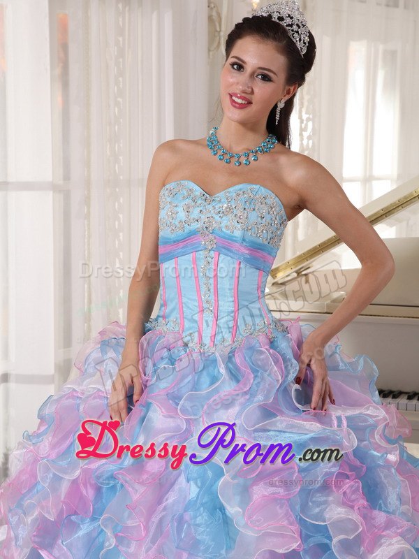 Ruffles Appliques Multi-color Floor-length Organza Dresses For Quinceanera
