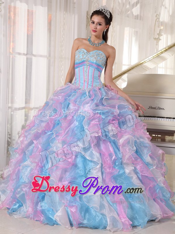 Ruffles Appliques Multi-color Floor-length Organza Dresses For Quinceanera