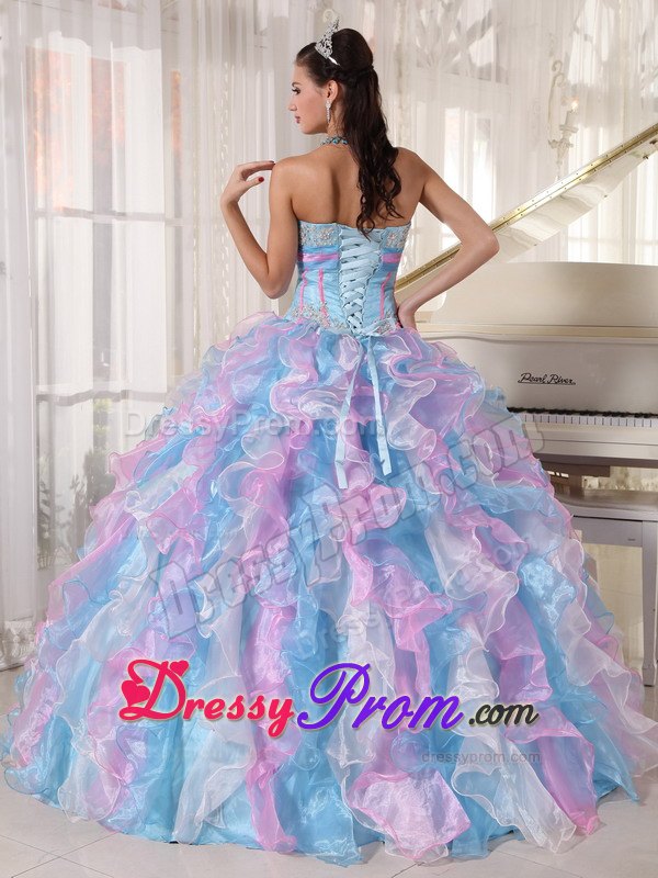 Ruffles Appliques Multi-color Floor-length Organza Dresses For Quinceanera