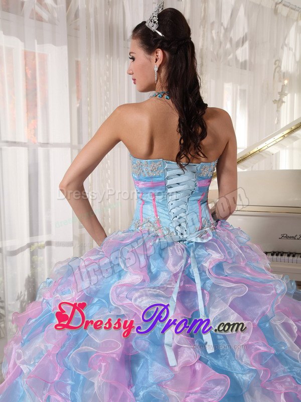 Ruffles Appliques Multi-color Floor-length Organza Dresses For Quinceanera