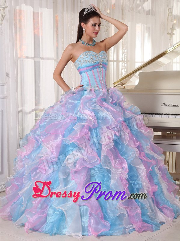 Ruffles Appliques Multi-color Floor-length Organza Dresses For Quinceanera