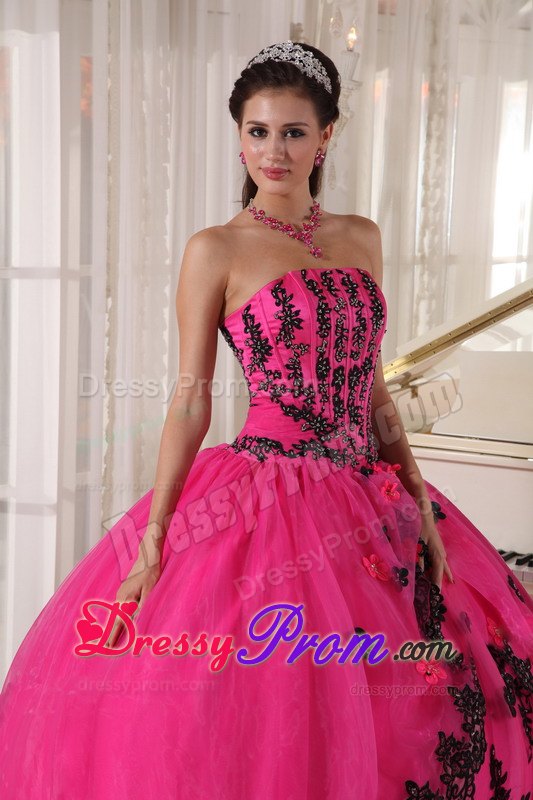 Appliques Strapless Floor-length Layered Hot Pink Dresses Quinceaneras