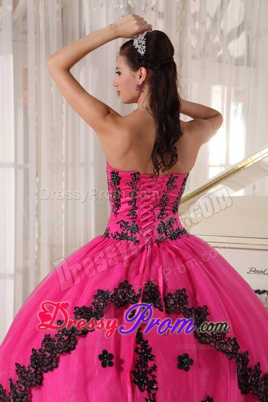 Appliques Strapless Floor-length Layered Hot Pink Dresses Quinceaneras