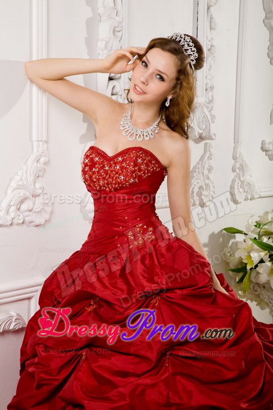 Pick Ups Beading Sweetheart Taffeta Red Quinceanera Dress in Lace Up Back