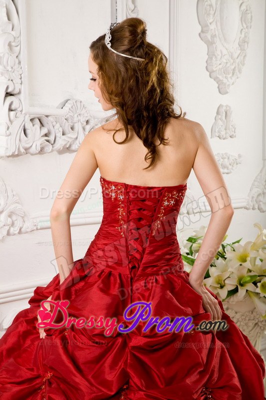Pick Ups Beading Sweetheart Taffeta Red Quinceanera Dress in Lace Up Back