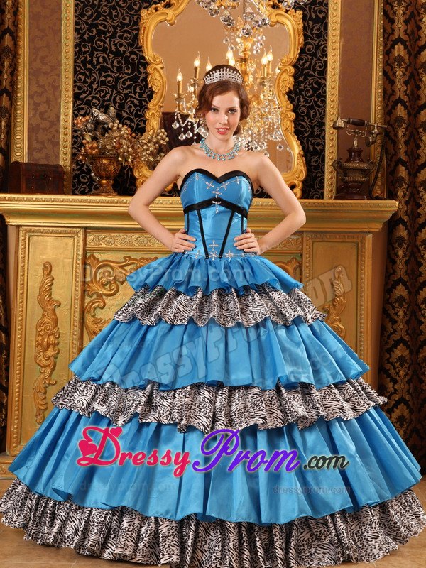 Sweetheart Layered Taffeta Blue Quinceanera Dress with Beading and Ruffles
