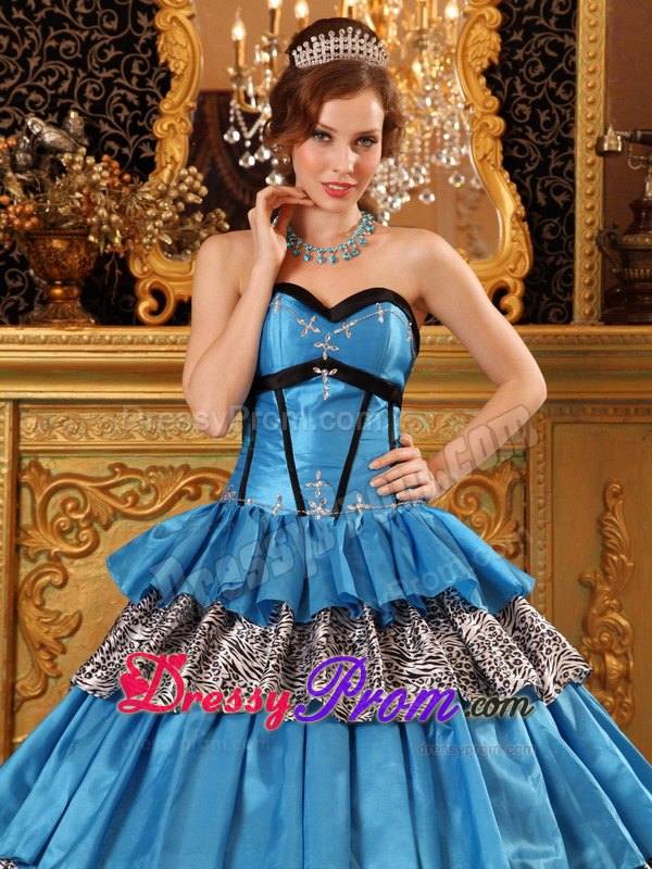 Sweetheart Layered Taffeta Blue Quinceanera Dress with Beading and Ruffles