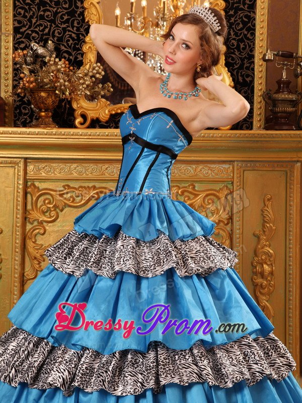 Sweetheart Layered Taffeta Blue Quinceanera Dress with Beading and Ruffles