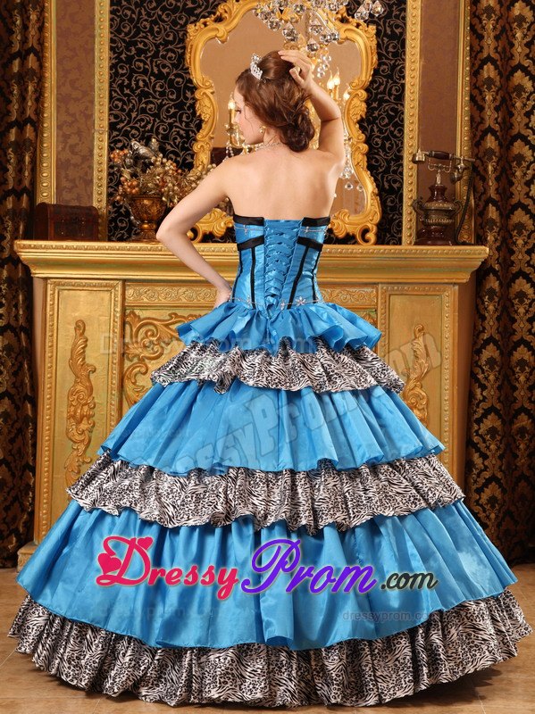Sweetheart Layered Taffeta Blue Quinceanera Dress with Beading and Ruffles