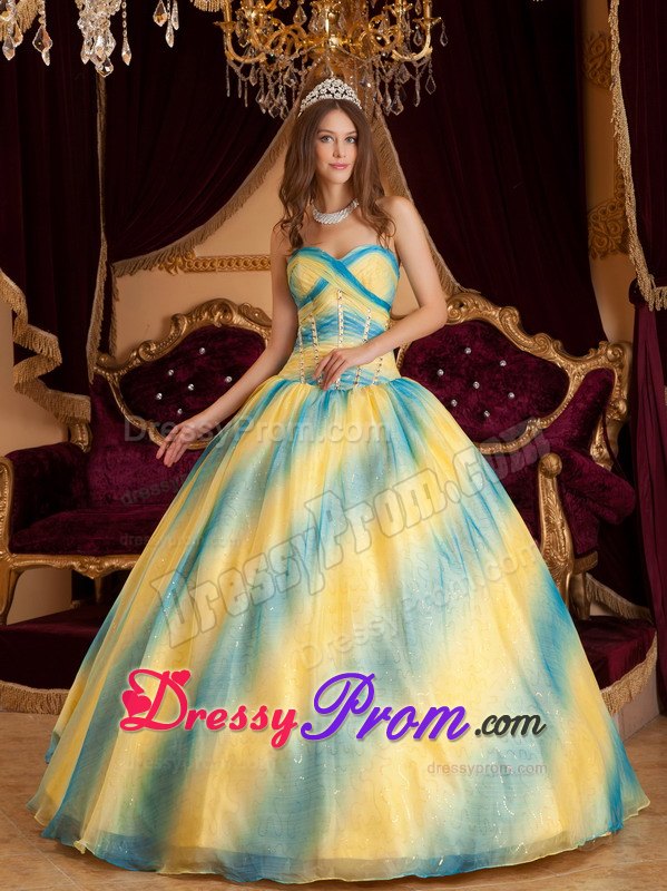 Discount Ombre Beading Sweetheart Back Out Organza Quinceanera Dresses