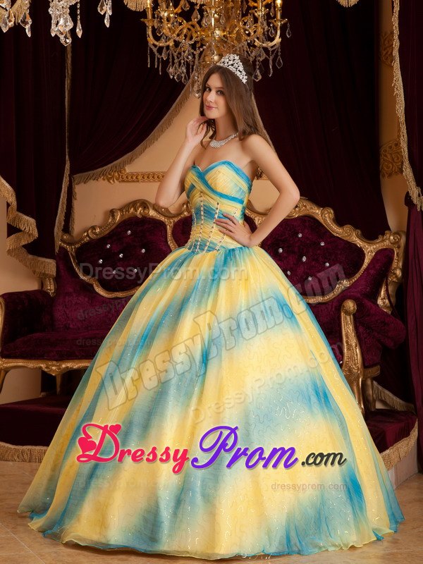 Discount Ombre Beading Sweetheart Back Out Organza Quinceanera Dresses