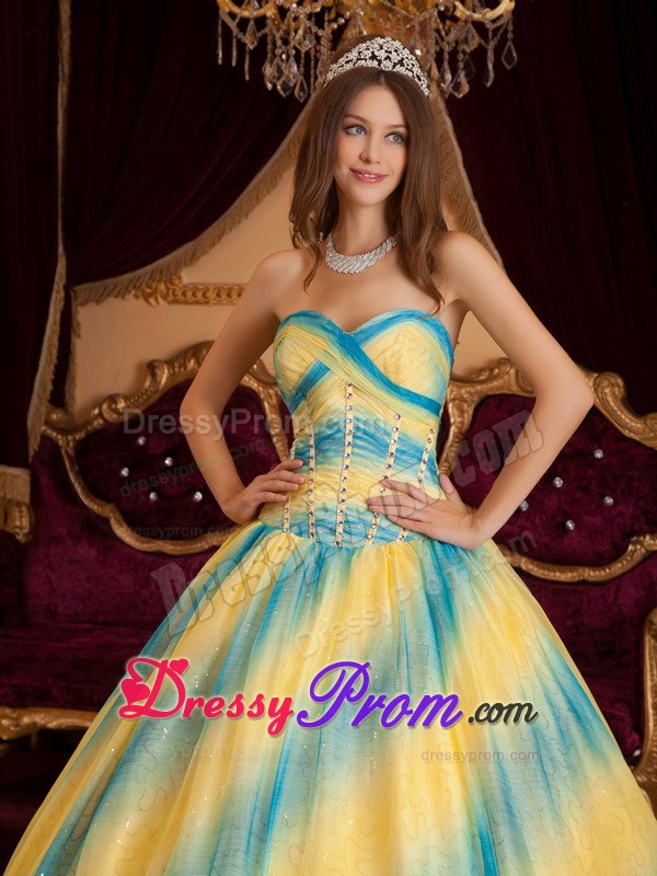 Discount Ombre Beading Sweetheart Back Out Organza Quinceanera Dresses