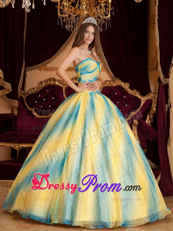 Discount Ombre Beading Sweetheart Back Out Organza Quinceanera Dresses