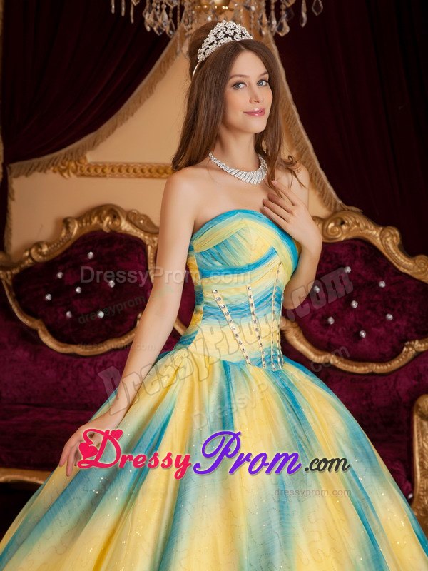 Discount Ombre Beading Sweetheart Back Out Organza Quinceanera Dresses