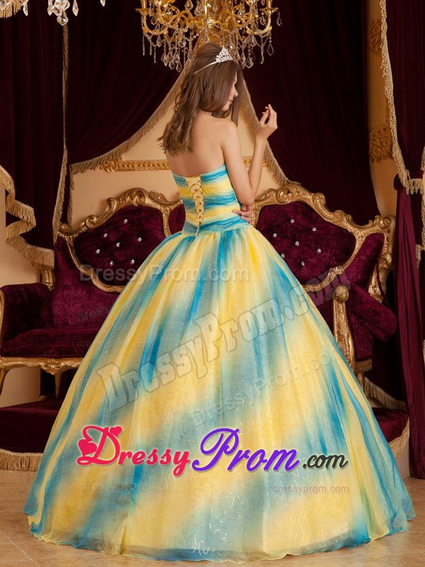 Discount Ombre Beading Sweetheart Back Out Organza Quinceanera Dresses