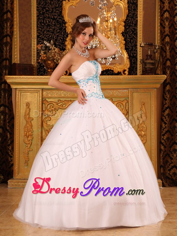 Ruched Strapless Beading Floor-length White Back Out Quinceaneras Dresses