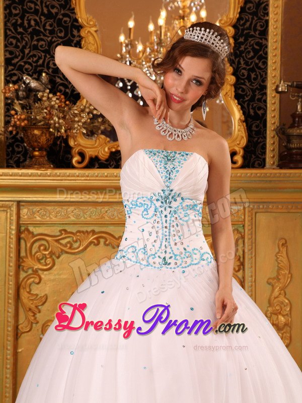 Ruched Strapless Beading Floor-length White Back Out Quinceaneras Dresses