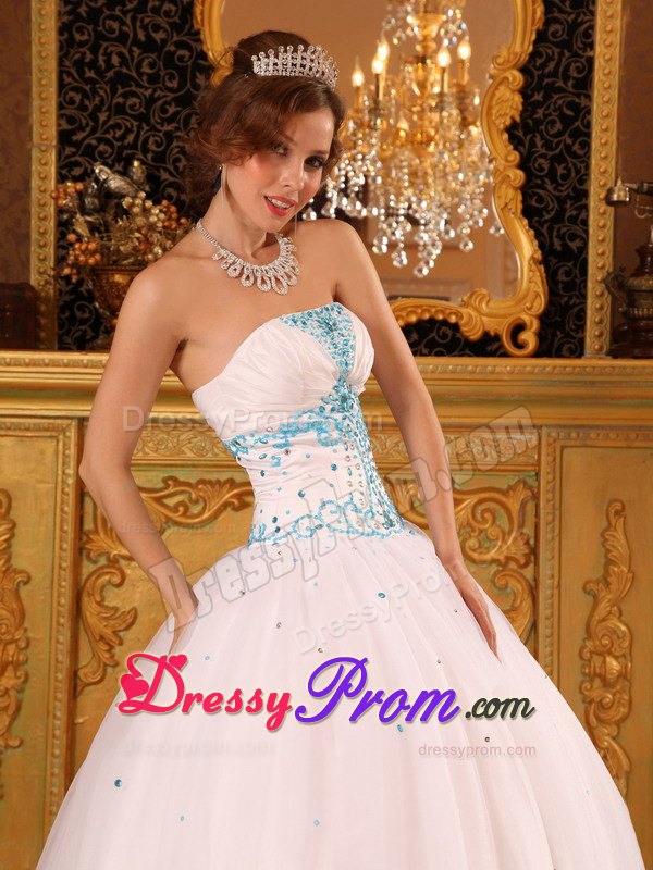 Ruched Strapless Beading Floor-length White Back Out Quinceaneras Dresses
