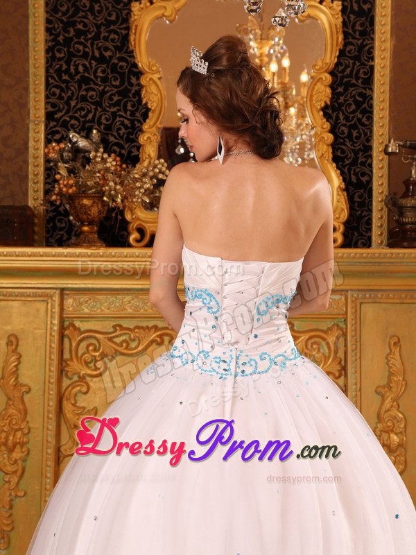 Ruched Strapless Beading Floor-length White Back Out Quinceaneras Dresses