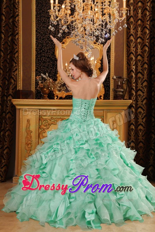 Beading Sweetheart Ruffles Organza Lace Up Apple Green Quinceanera Dress