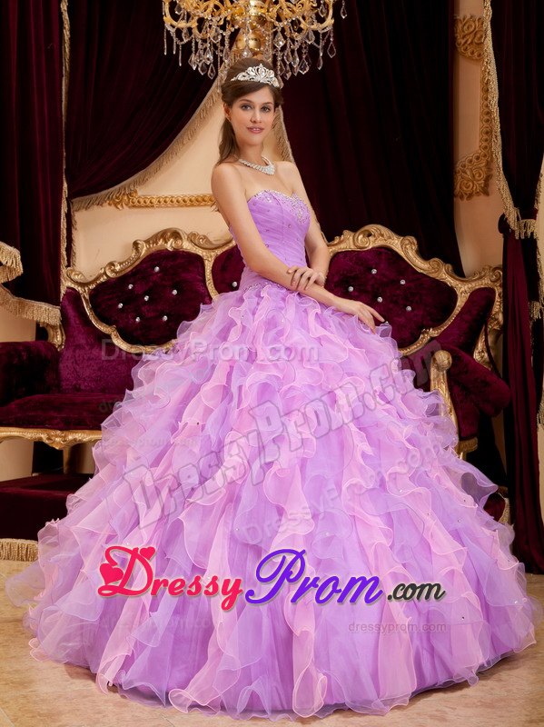 Ruffled Sweetheart Beading Two-tone Ruched Organza Quinceanera Dresses