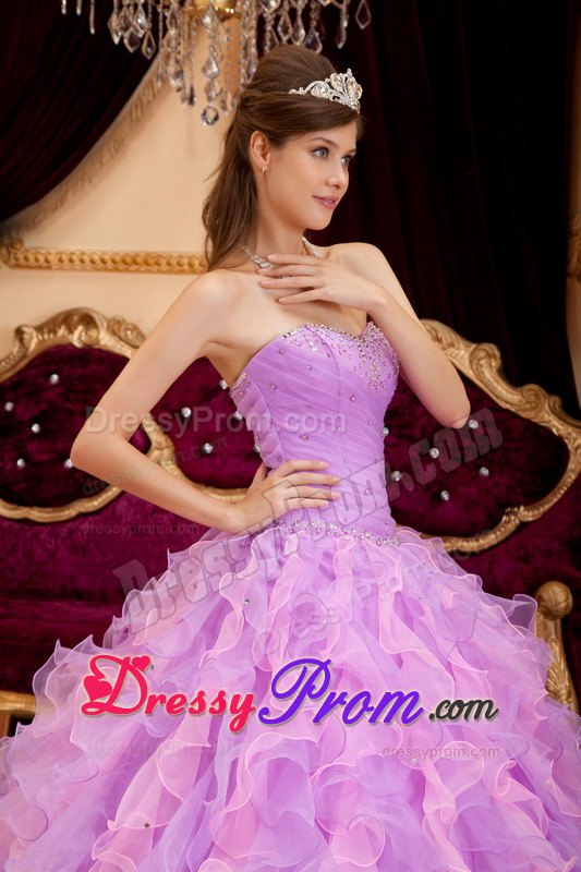 Ruffled Sweetheart Beading Two-tone Ruched Organza Quinceanera Dresses