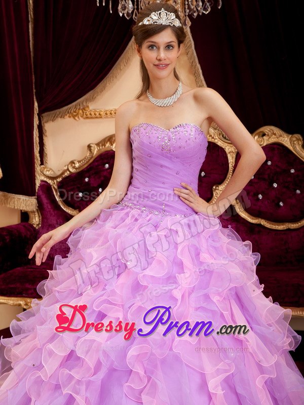 Ruffled Sweetheart Beading Two-tone Ruched Organza Quinceanera Dresses