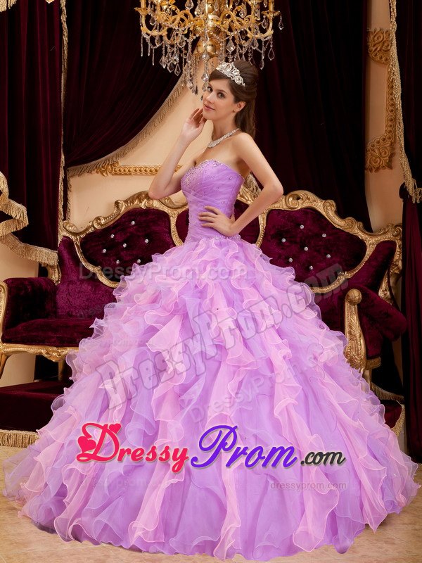 Ruffled Sweetheart Beading Two-tone Ruched Organza Quinceanera Dresses