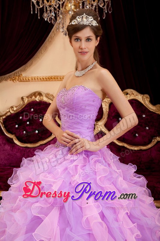 Ruffled Sweetheart Beading Two-tone Ruched Organza Quinceanera Dresses