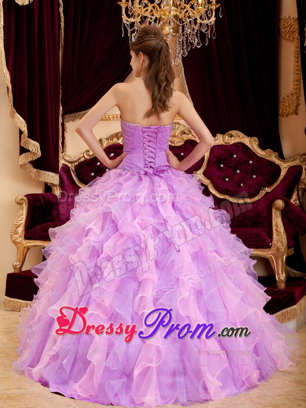 Ruffled Sweetheart Beading Two-tone Ruched Organza Quinceanera Dresses