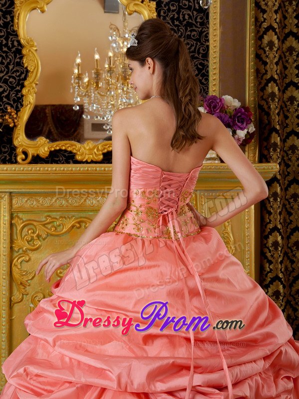 Handmade Flowers Strapless Beading Taffeta and Tulle Pick Ups Dresses 15