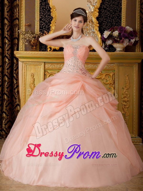 Organza Strapless Beading Layered Floor-length Dresses For Quinceaneras