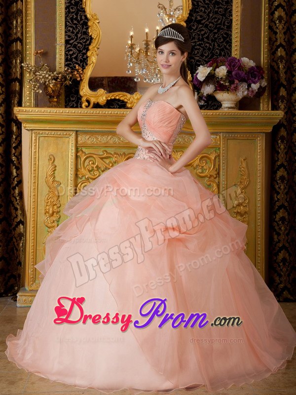 Organza Strapless Beading Layered Floor-length Dresses For Quinceaneras