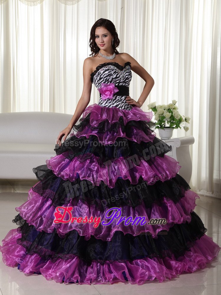 Handmade Flowers Sweetheart Beading Layered Leopard Quinceanera Dress
