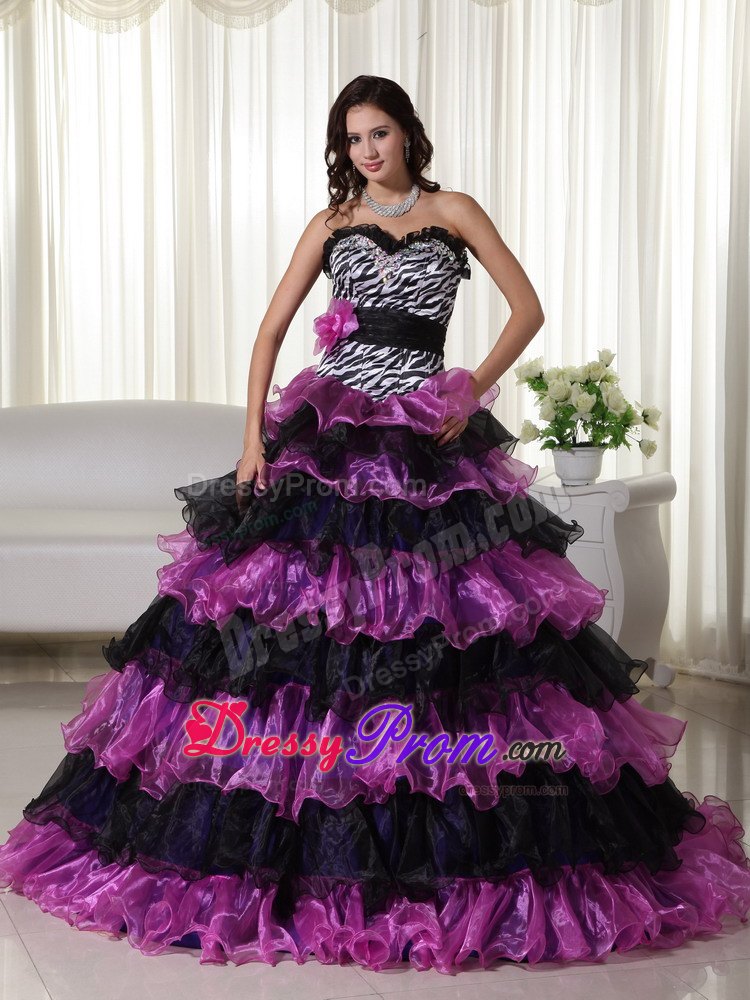 Handmade Flowers Sweetheart Beading Layered Leopard Quinceanera Dress