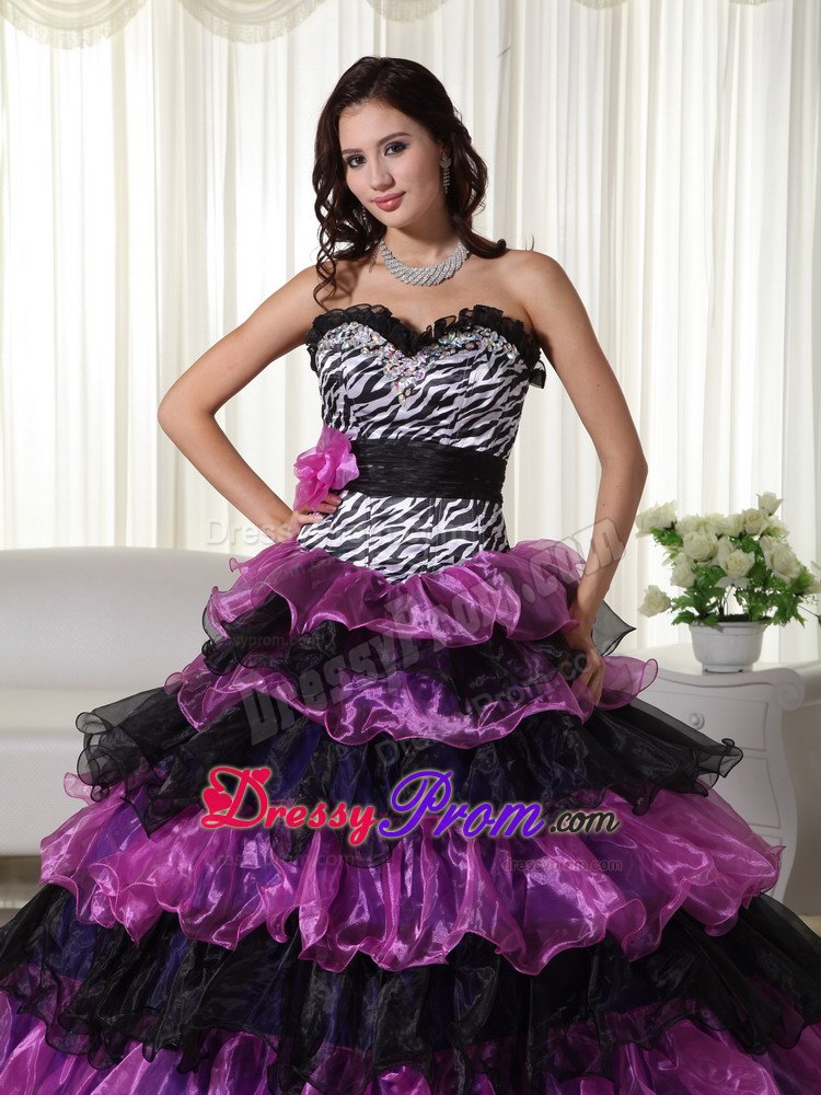 Handmade Flowers Sweetheart Beading Layered Leopard Quinceanera Dress
