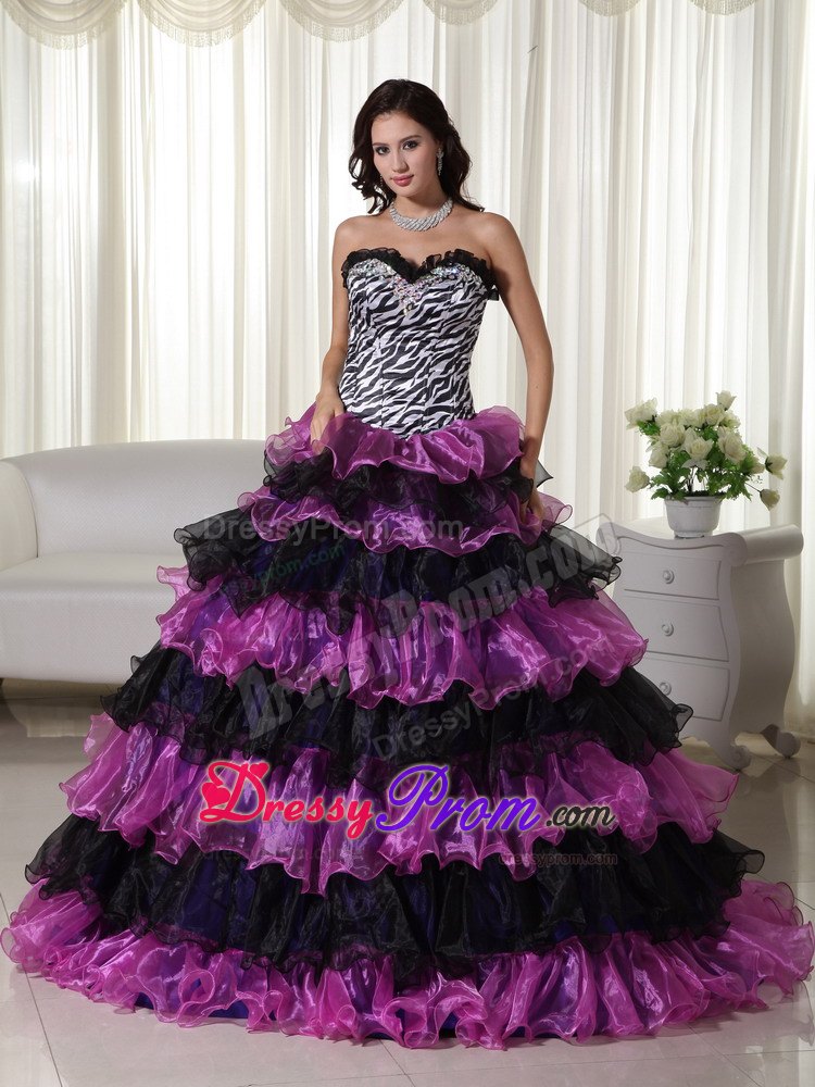 Handmade Flowers Sweetheart Beading Layered Leopard Quinceanera Dress