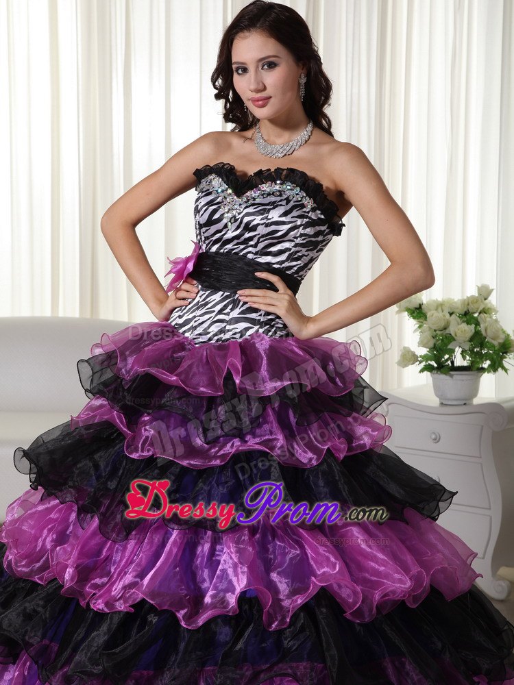 Handmade Flowers Sweetheart Beading Layered Leopard Quinceanera Dress