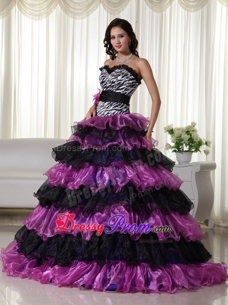 Handmade Flowers Sweetheart Beading Layered Leopard Quinceanera Dress