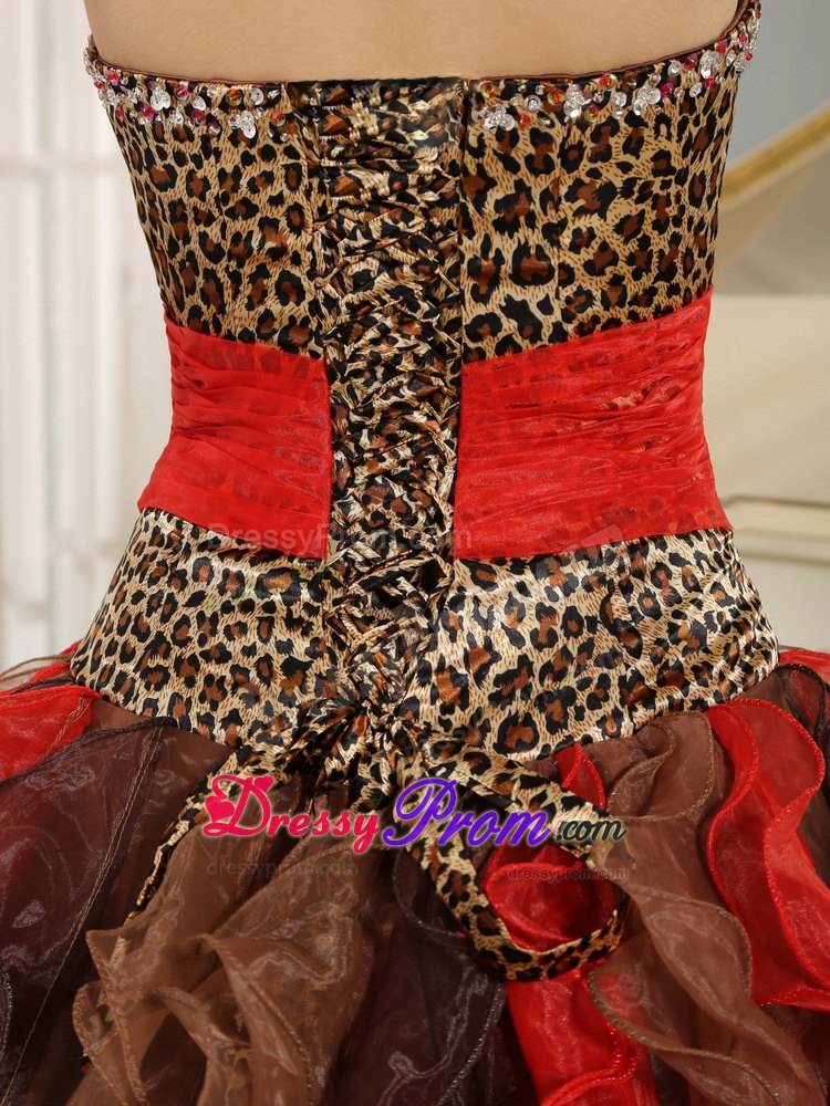 V-neck Beading Multi-color Quinceanera Dress with Ruffles and Leopard Print